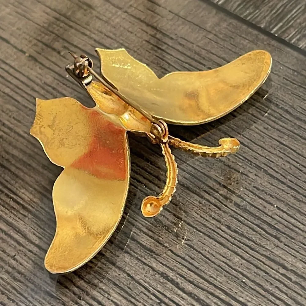 Vintage Damascene Butterfly Pin - Brooch Filigree Design Marked Spain
